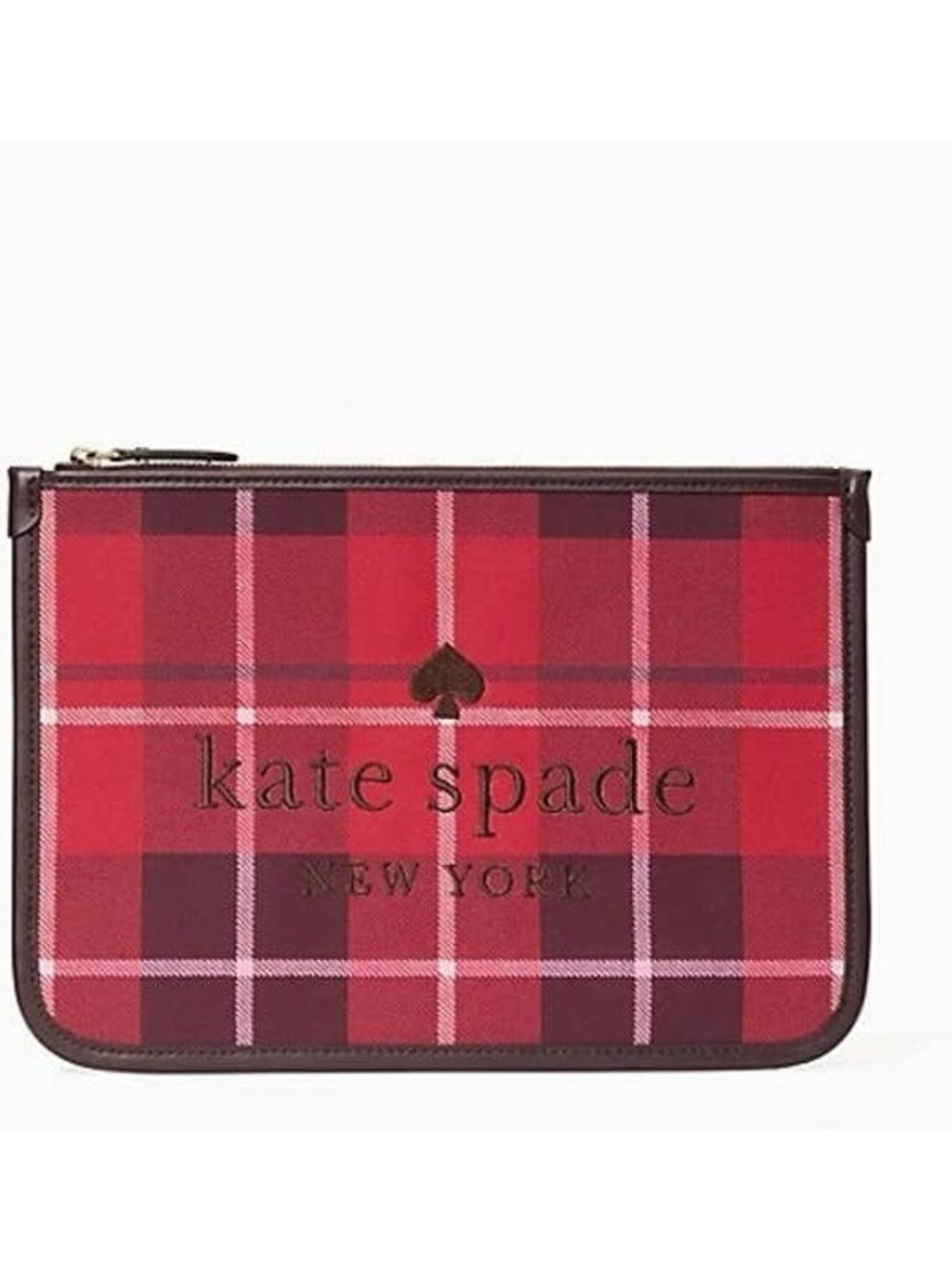 Kate Spade ella plaid large zip pouch New